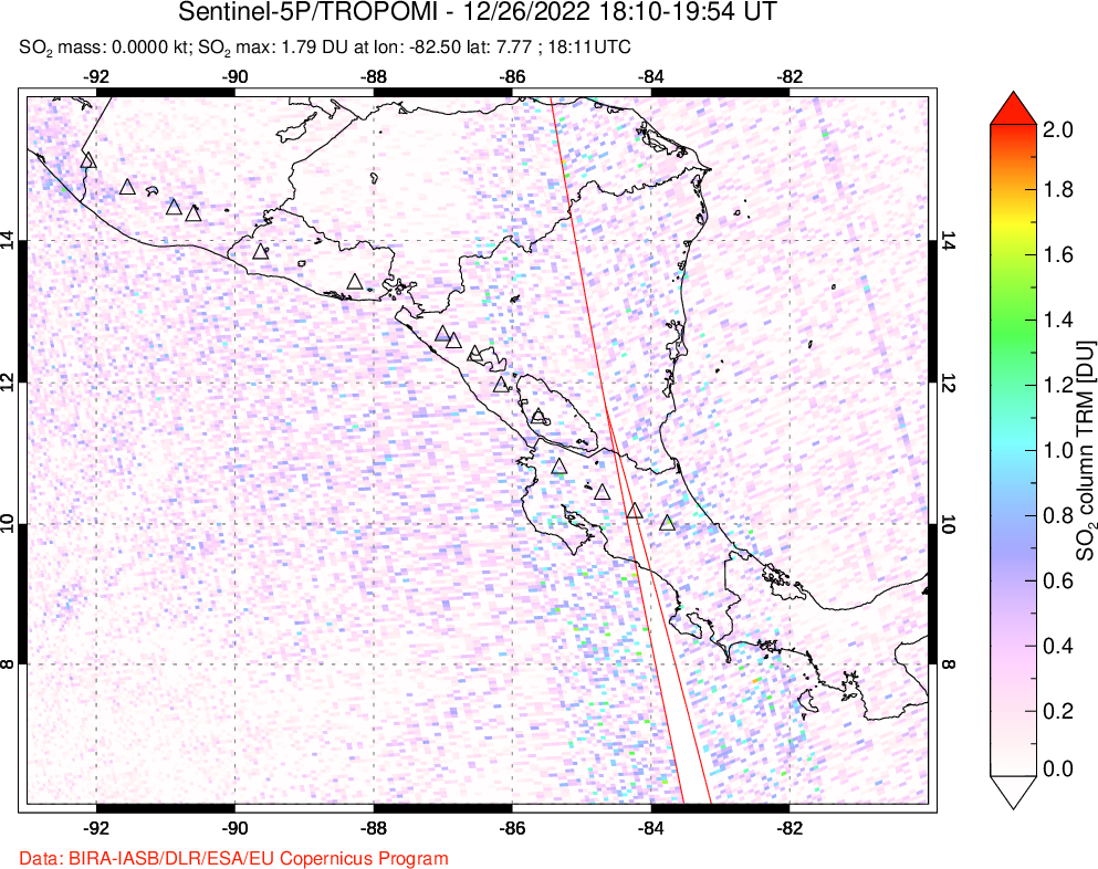 A sulfur dioxide image over Central America on Dec 26, 2022.