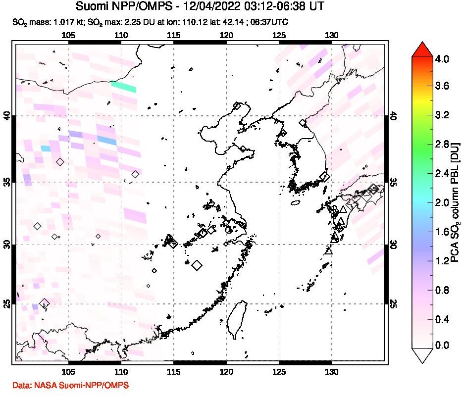 A sulfur dioxide image over Eastern China on Dec 04, 2022.