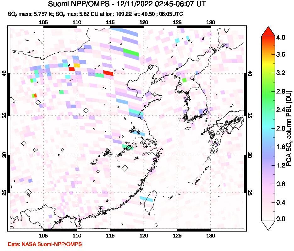 A sulfur dioxide image over Eastern China on Dec 11, 2022.