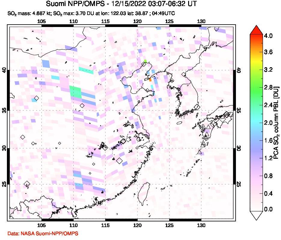 A sulfur dioxide image over Eastern China on Dec 15, 2022.