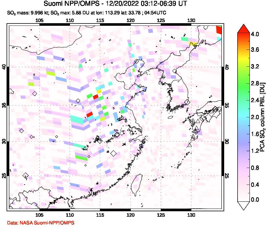 A sulfur dioxide image over Eastern China on Dec 20, 2022.