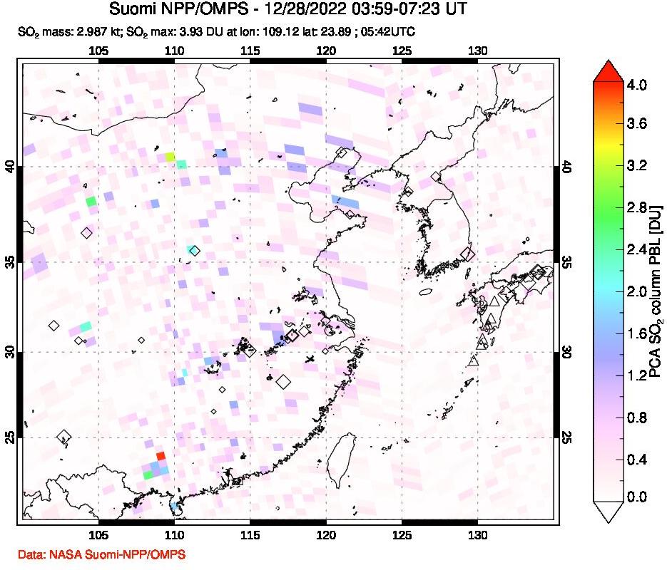 A sulfur dioxide image over Eastern China on Dec 28, 2022.