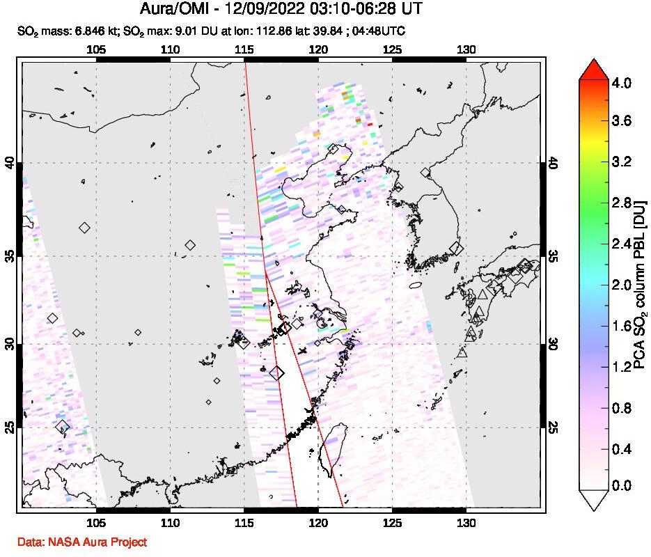 A sulfur dioxide image over Eastern China on Dec 09, 2022.