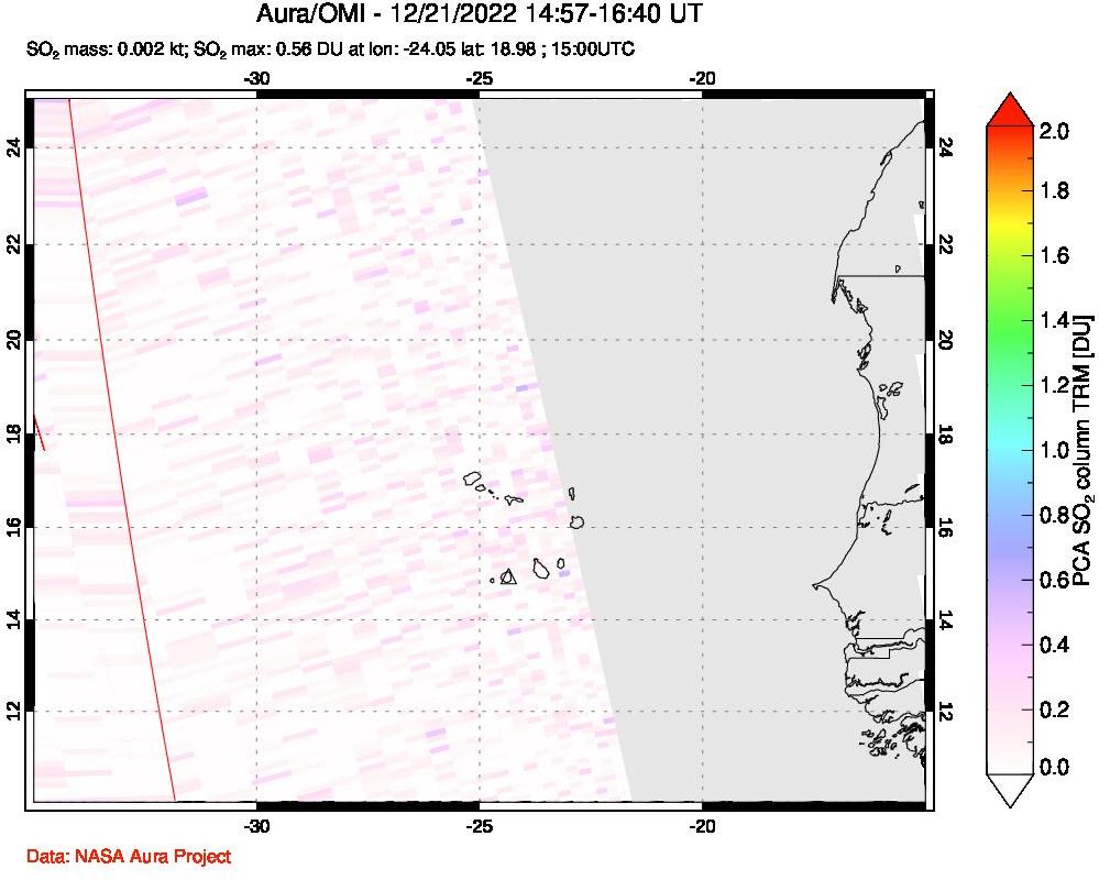 A sulfur dioxide image over Cape Verde Islands on Dec 21, 2022.