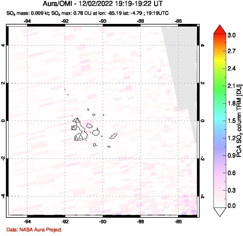 A sulfur dioxide image over Galápagos Islands on Dec 02, 2022.