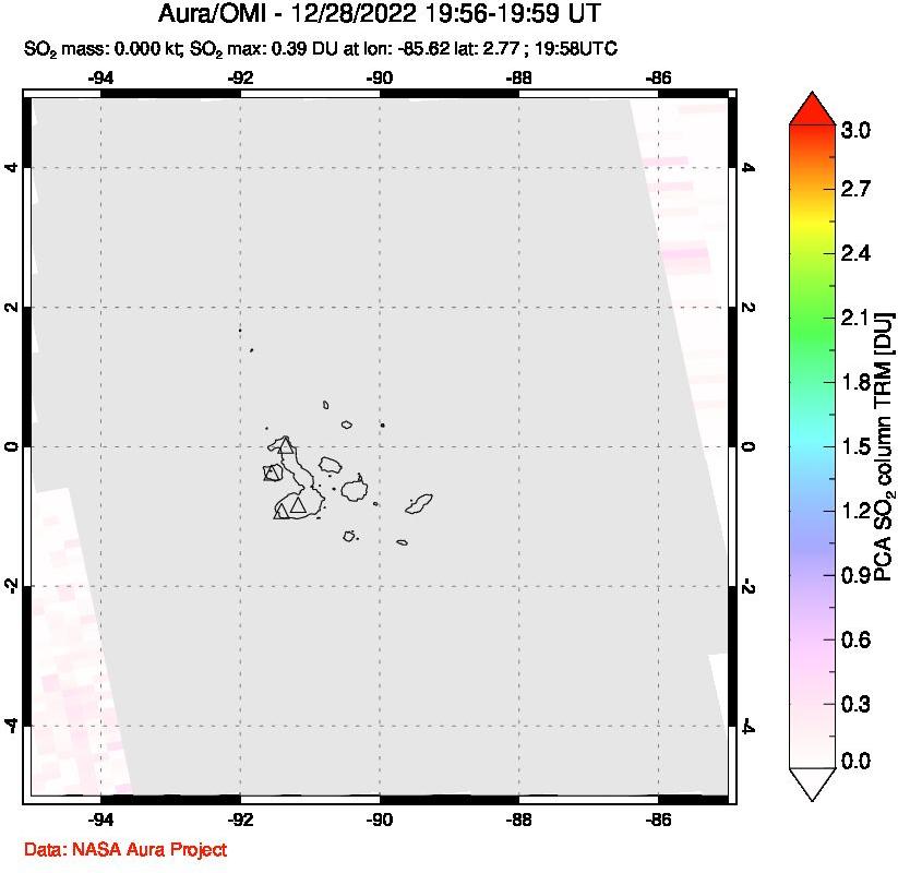 A sulfur dioxide image over Galápagos Islands on Dec 28, 2022.
