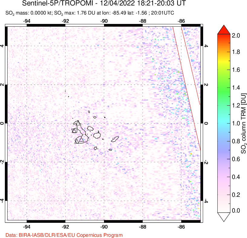 A sulfur dioxide image over Galápagos Islands on Dec 04, 2022.