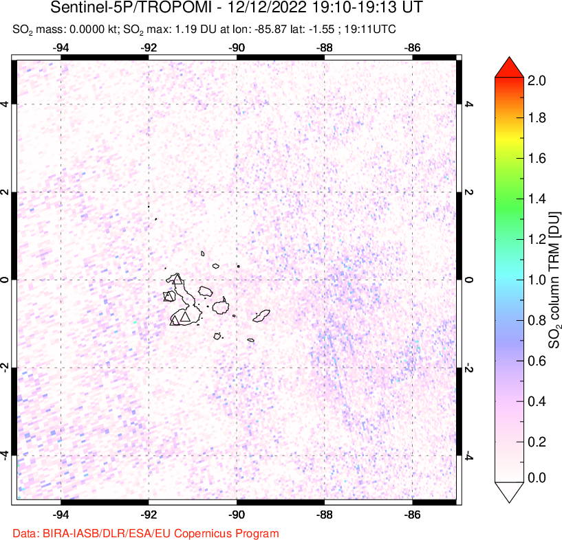 A sulfur dioxide image over Galápagos Islands on Dec 12, 2022.