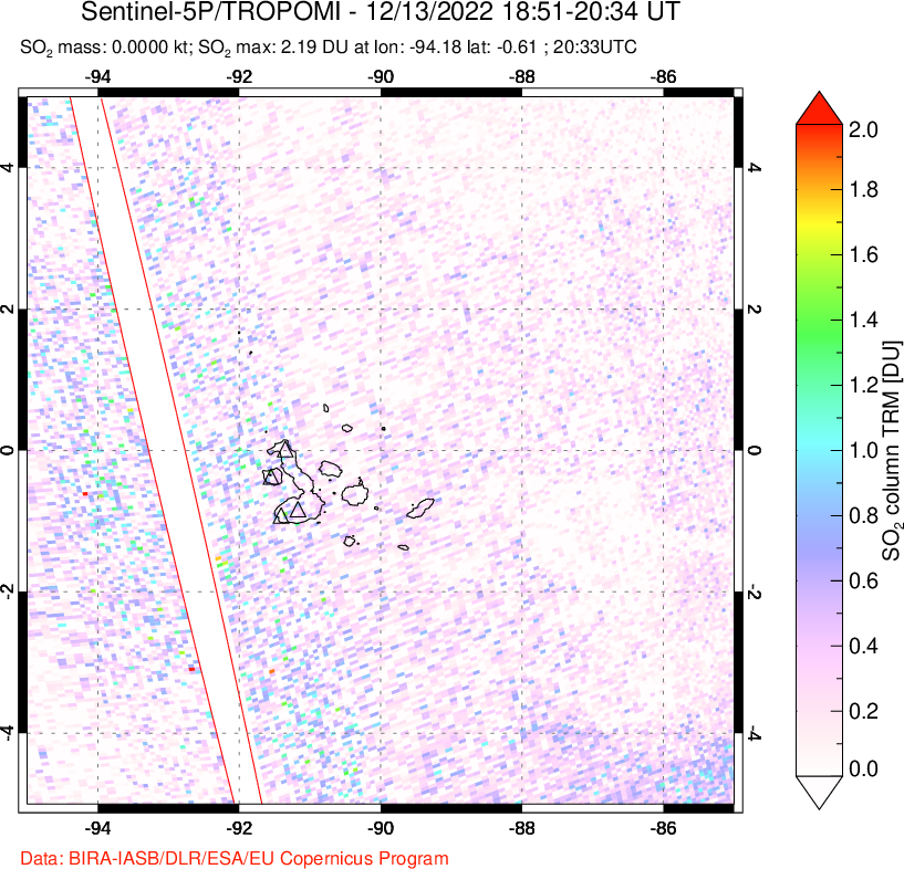 A sulfur dioxide image over Galápagos Islands on Dec 13, 2022.