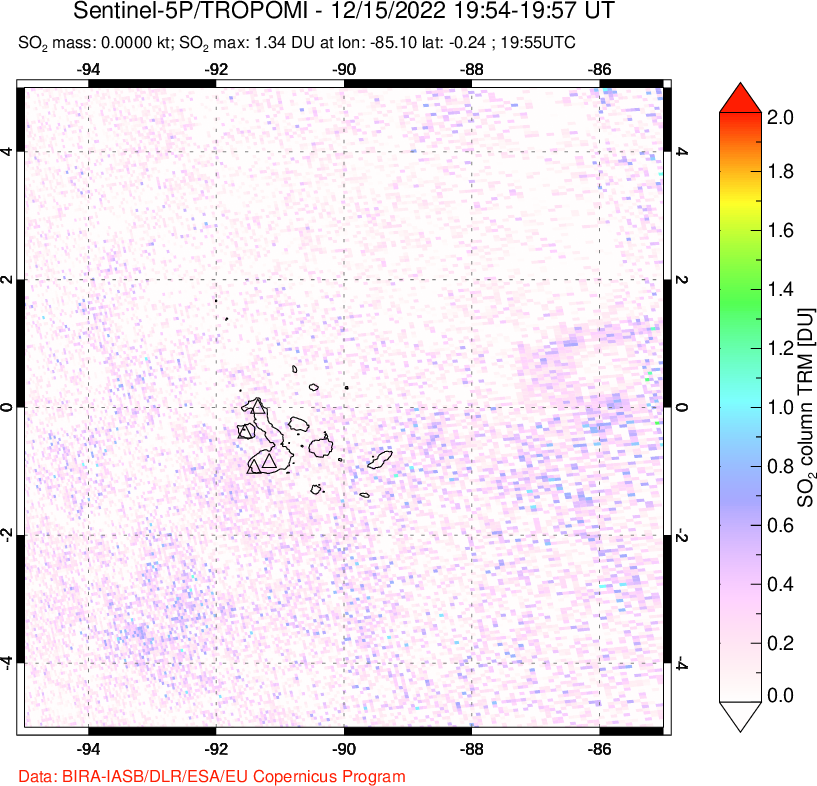 A sulfur dioxide image over Galápagos Islands on Dec 15, 2022.