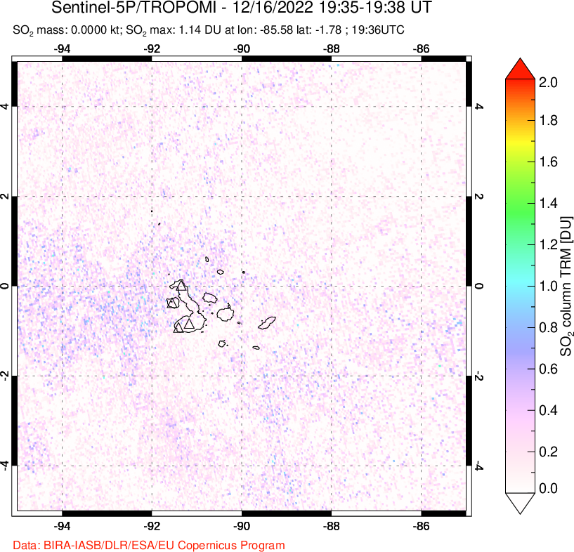 A sulfur dioxide image over Galápagos Islands on Dec 16, 2022.