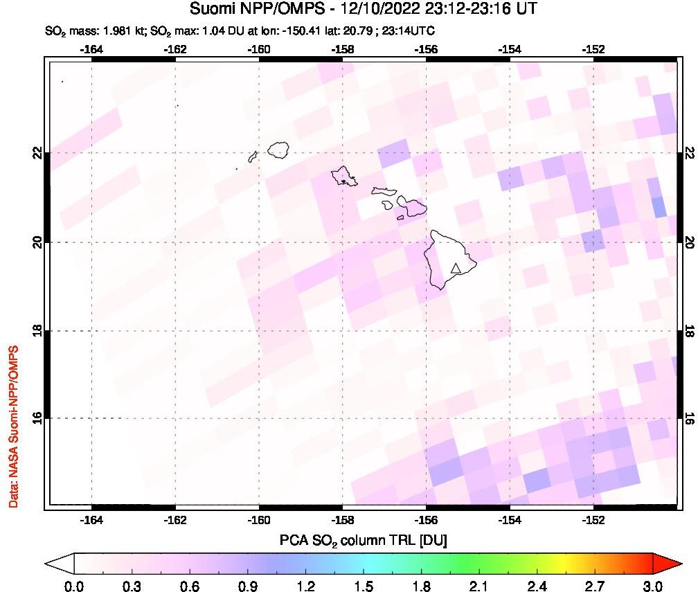 A sulfur dioxide image over Hawaii, USA on Dec 10, 2022.