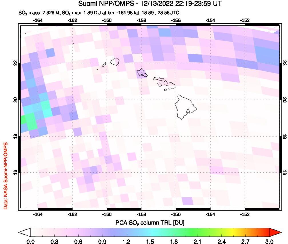 A sulfur dioxide image over Hawaii, USA on Dec 13, 2022.