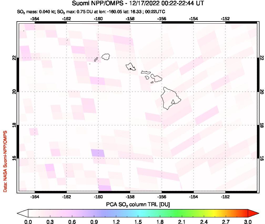 A sulfur dioxide image over Hawaii, USA on Dec 17, 2022.