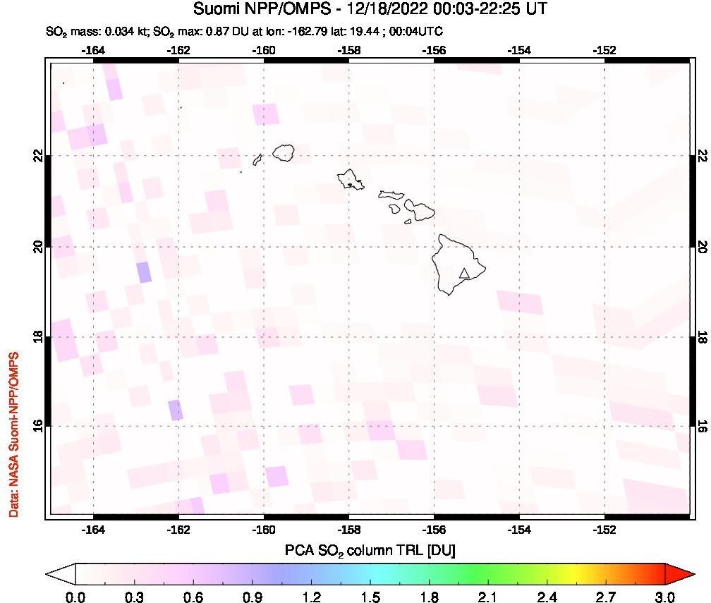 A sulfur dioxide image over Hawaii, USA on Dec 18, 2022.