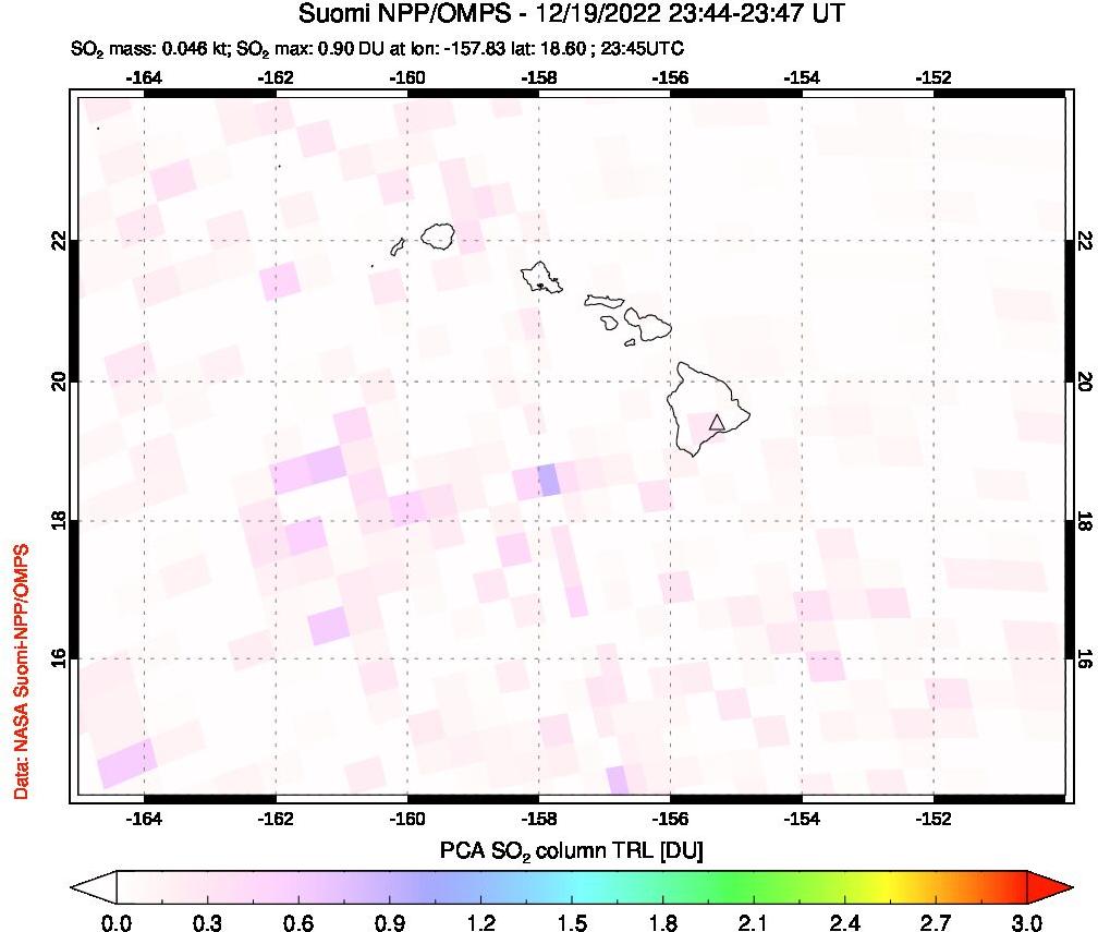 A sulfur dioxide image over Hawaii, USA on Dec 19, 2022.