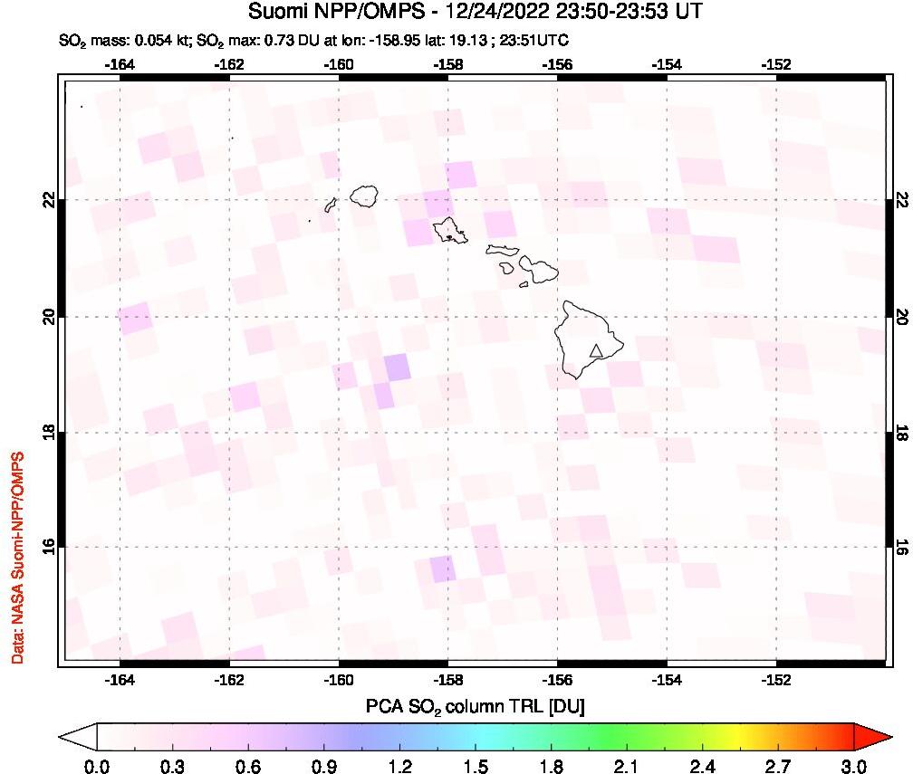 A sulfur dioxide image over Hawaii, USA on Dec 24, 2022.