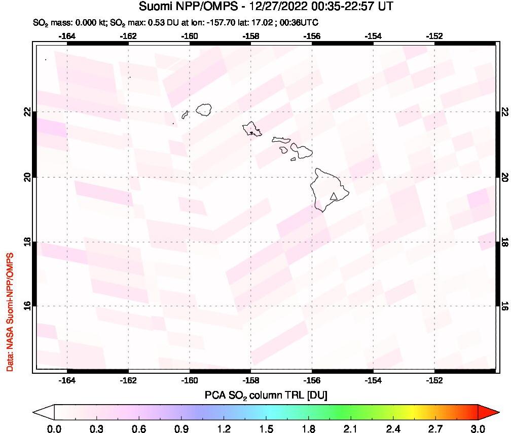 A sulfur dioxide image over Hawaii, USA on Dec 27, 2022.