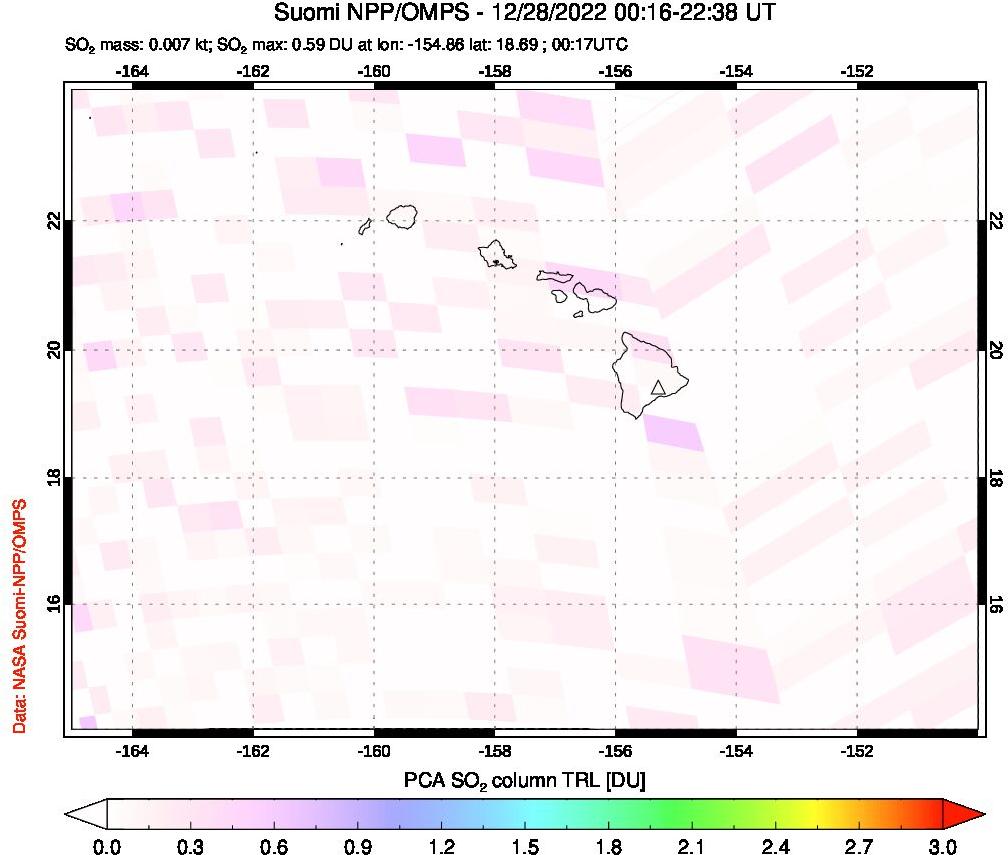 A sulfur dioxide image over Hawaii, USA on Dec 28, 2022.