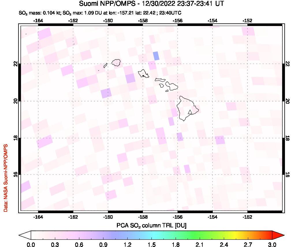 A sulfur dioxide image over Hawaii, USA on Dec 30, 2022.