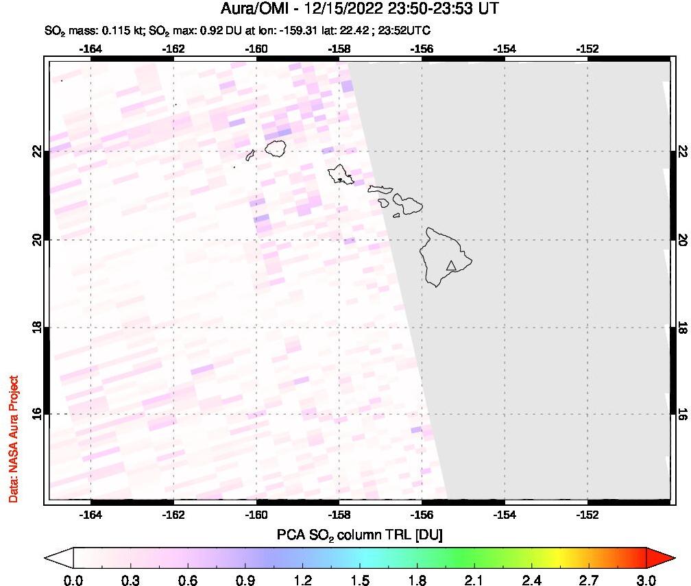 A sulfur dioxide image over Hawaii, USA on Dec 15, 2022.