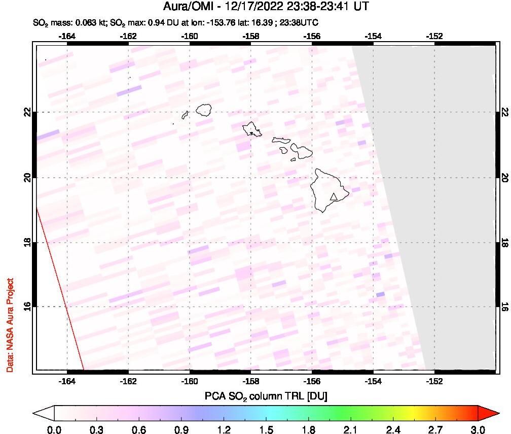 A sulfur dioxide image over Hawaii, USA on Dec 17, 2022.