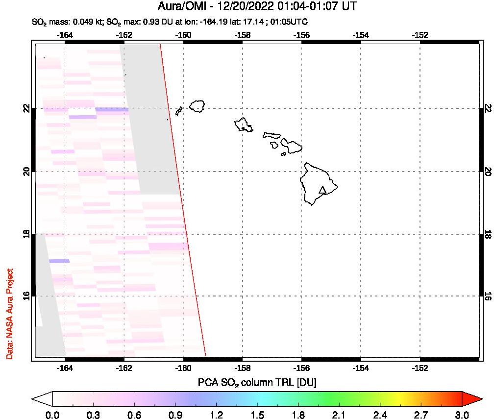 A sulfur dioxide image over Hawaii, USA on Dec 20, 2022.
