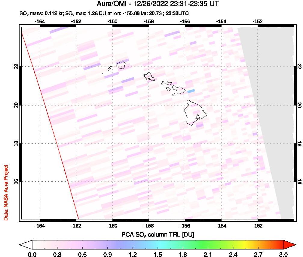 A sulfur dioxide image over Hawaii, USA on Dec 26, 2022.
