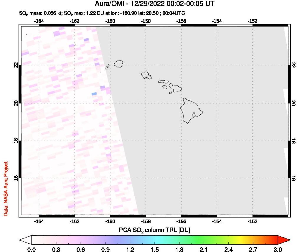 A sulfur dioxide image over Hawaii, USA on Dec 29, 2022.