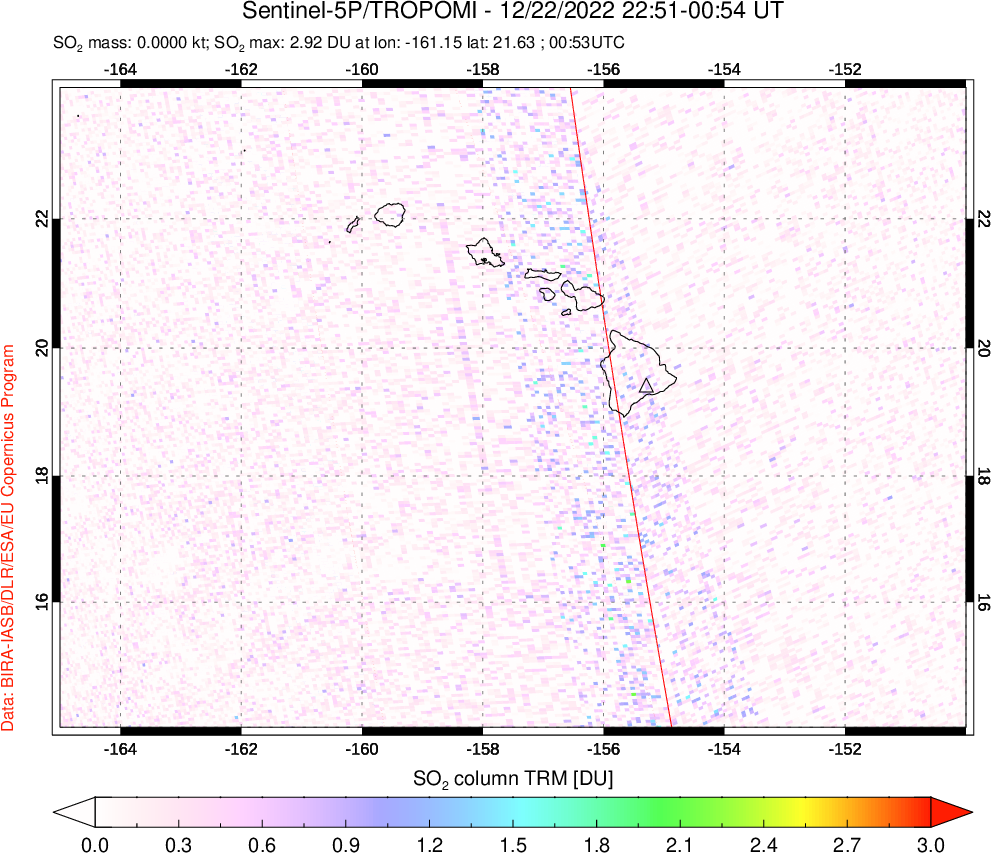 A sulfur dioxide image over Hawaii, USA on Dec 22, 2022.