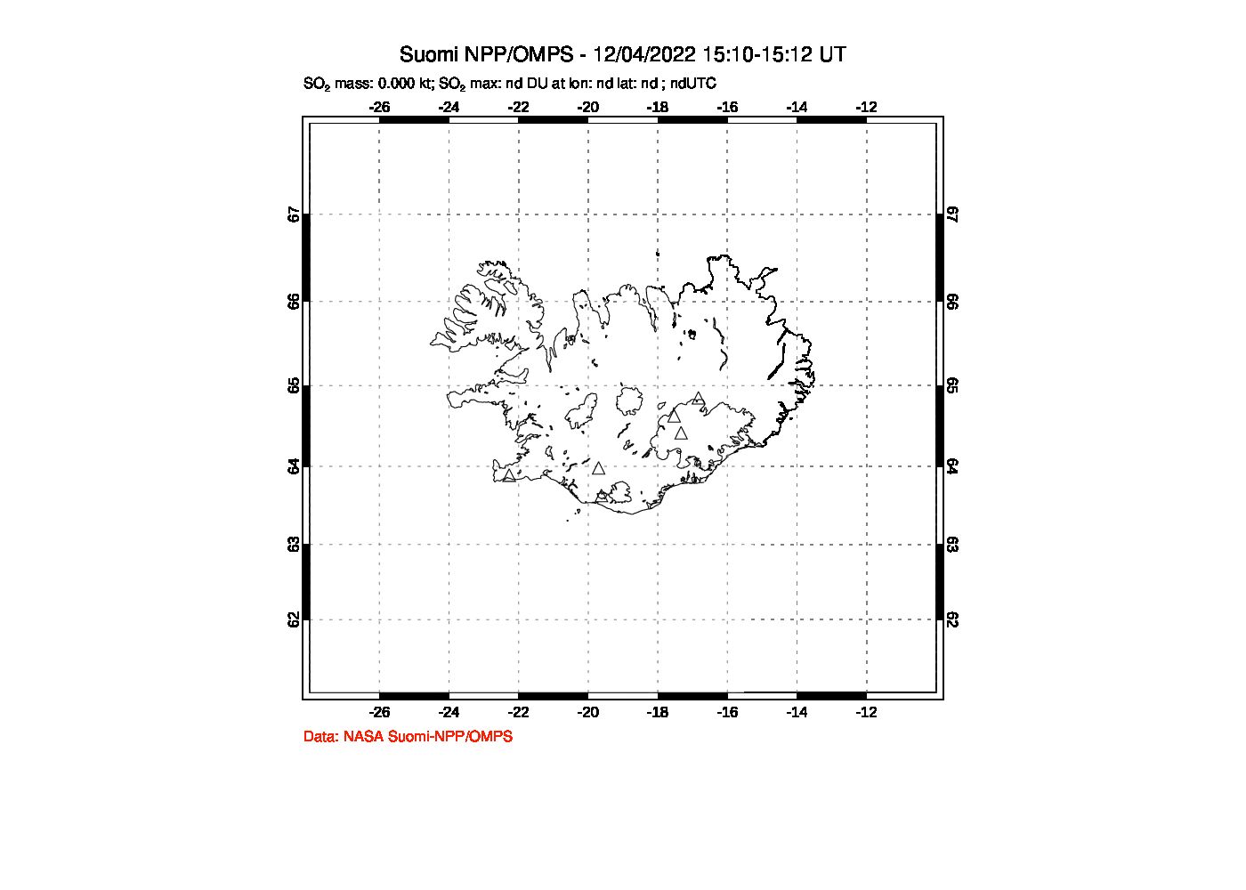 A sulfur dioxide image over Iceland on Dec 04, 2022.