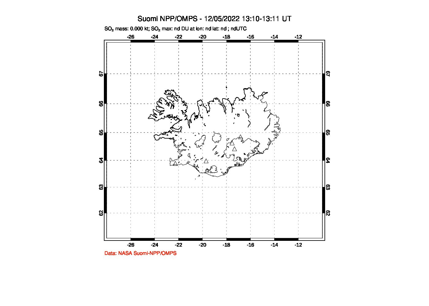 A sulfur dioxide image over Iceland on Dec 05, 2022.