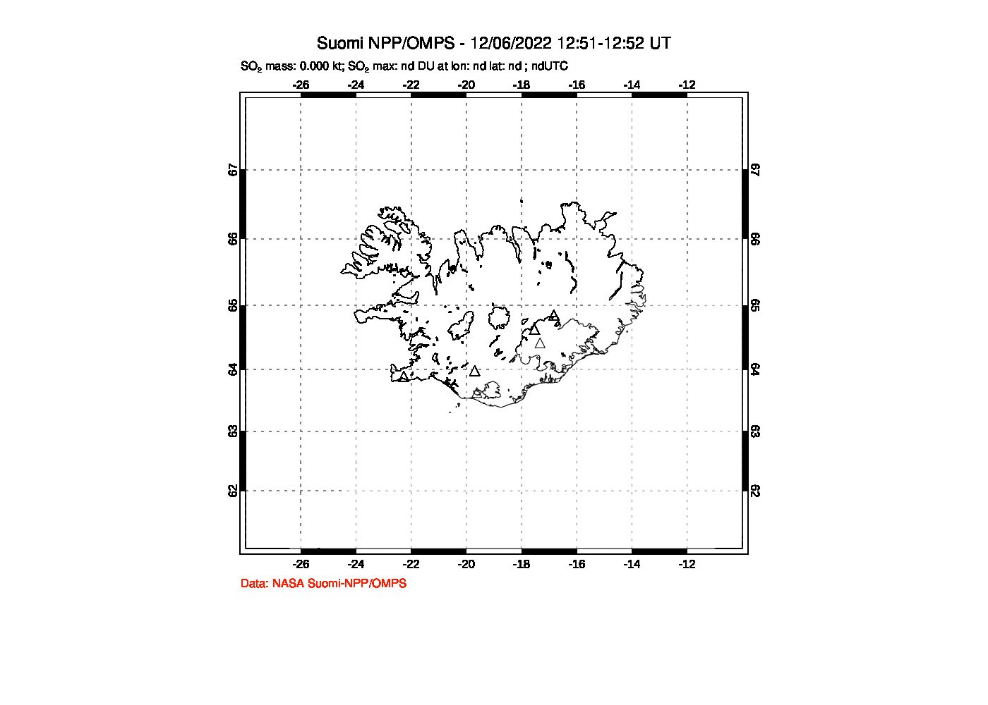 A sulfur dioxide image over Iceland on Dec 06, 2022.
