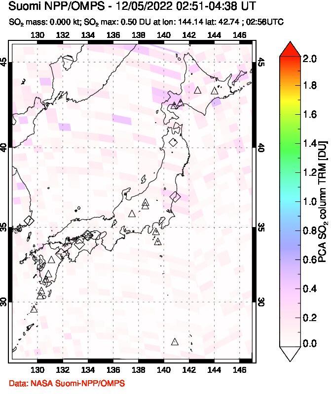 A sulfur dioxide image over Japan on Dec 05, 2022.