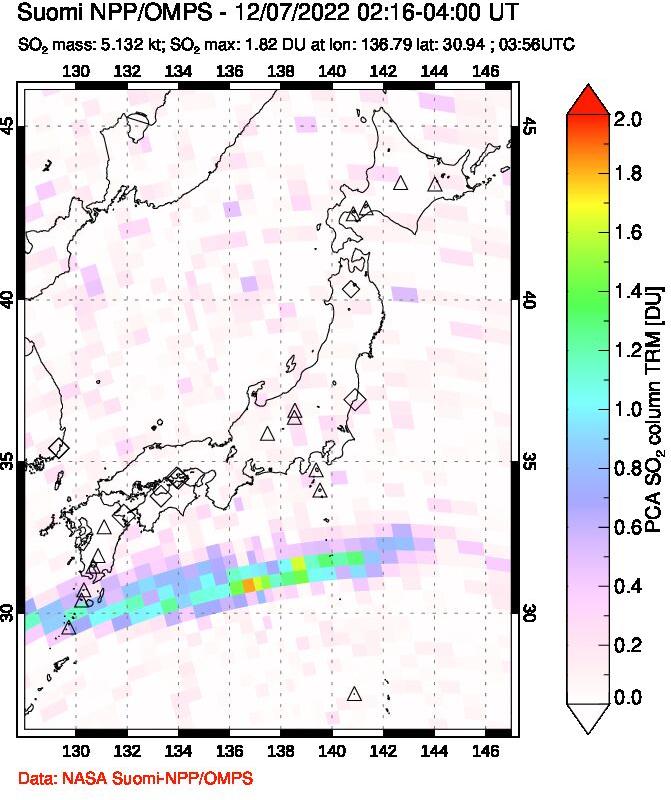 A sulfur dioxide image over Japan on Dec 07, 2022.