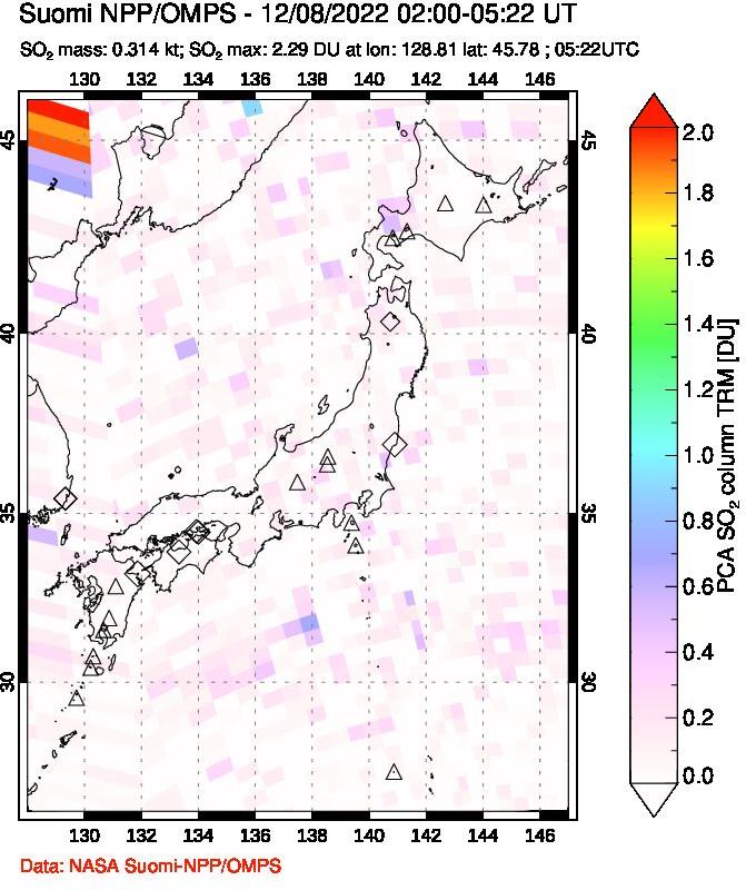 A sulfur dioxide image over Japan on Dec 08, 2022.