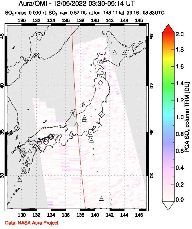 A sulfur dioxide image over Japan on Dec 05, 2022.