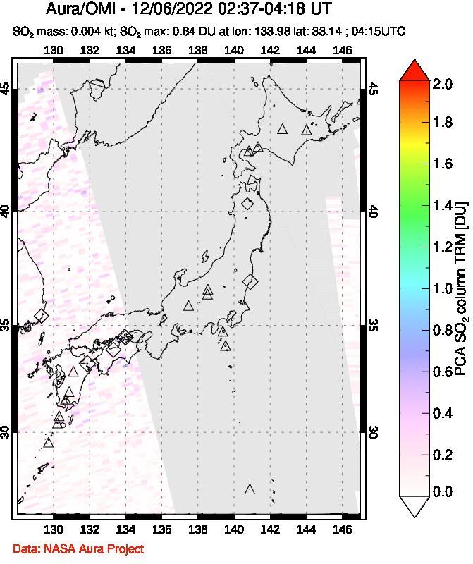 A sulfur dioxide image over Japan on Dec 06, 2022.