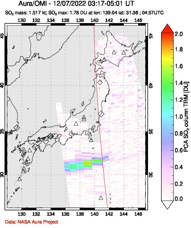 A sulfur dioxide image over Japan on Dec 07, 2022.