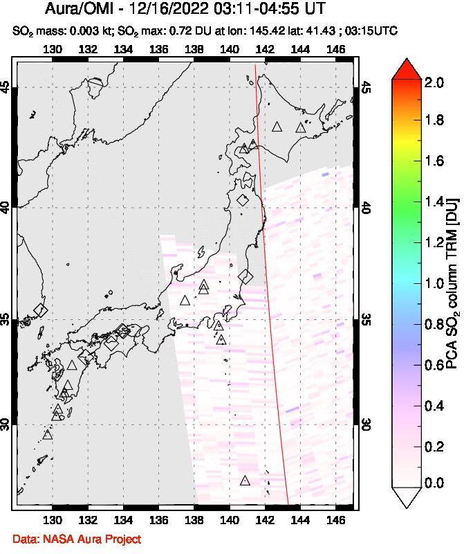 A sulfur dioxide image over Japan on Dec 16, 2022.