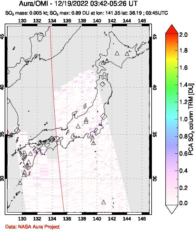 A sulfur dioxide image over Japan on Dec 19, 2022.
