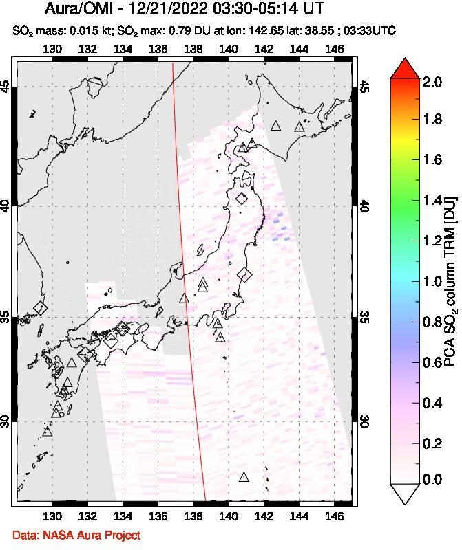 A sulfur dioxide image over Japan on Dec 21, 2022.