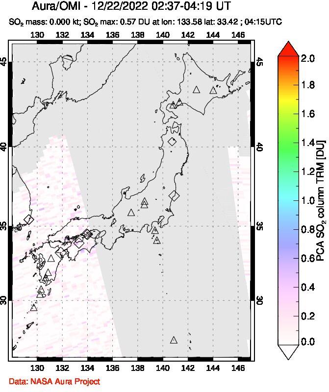 A sulfur dioxide image over Japan on Dec 22, 2022.