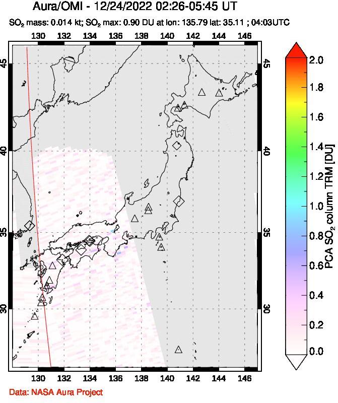 A sulfur dioxide image over Japan on Dec 24, 2022.