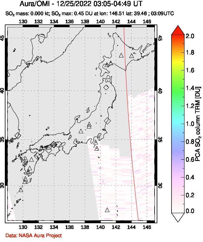 A sulfur dioxide image over Japan on Dec 25, 2022.