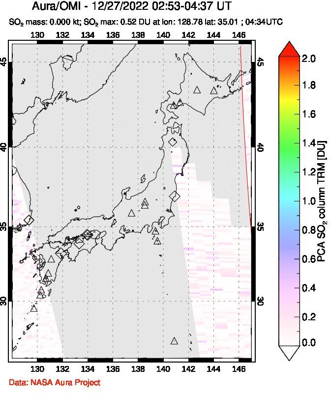 A sulfur dioxide image over Japan on Dec 27, 2022.