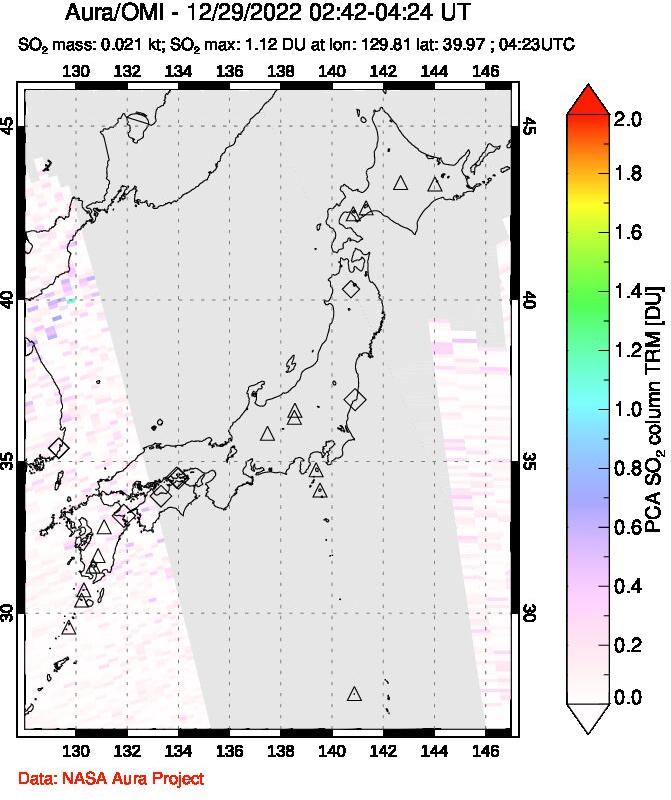 A sulfur dioxide image over Japan on Dec 29, 2022.