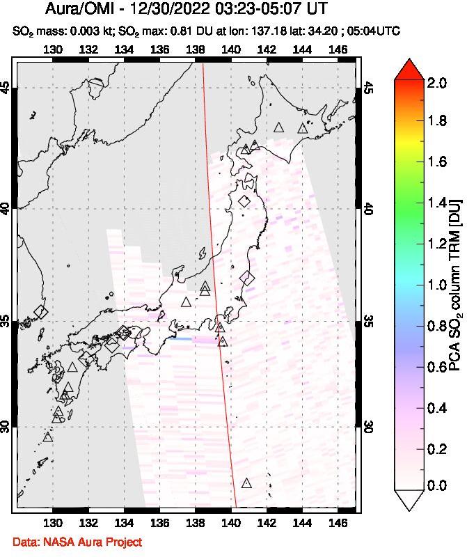 A sulfur dioxide image over Japan on Dec 30, 2022.