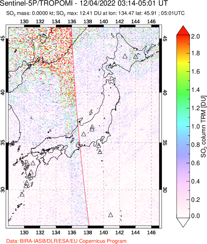 A sulfur dioxide image over Japan on Dec 04, 2022.