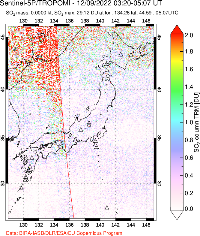 A sulfur dioxide image over Japan on Dec 09, 2022.